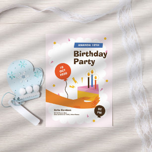 ケーキピンク18誕生日 招待状