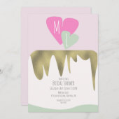 ケーキフェイク金ゴールドモノグラムのブライダルシャワー 招待状 (正面/裏面)