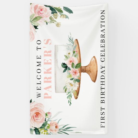 ケーキフモダンァスト誕生日ビニールウェルカムバナー 横断幕 (縦)