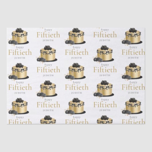 ケーキフローラ金ゴールドブラック50thネームハッピーバースデー 薄葉紙 (正面)