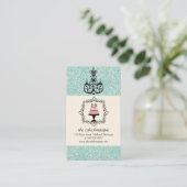 ケーキブティックファンシーティール（緑がかった色）ダマスク名刺 名刺 (スタンド正面)