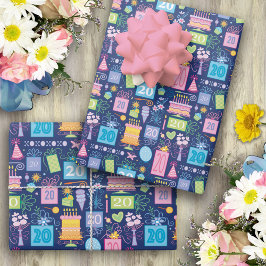 ケーキプレゼントバルーン青20誕生日 ラッピングペーパーシート