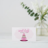 ケーキベイカーかわいいモダンベーカリーのロゴピンクチョコレート 名刺 (スタンド正面)