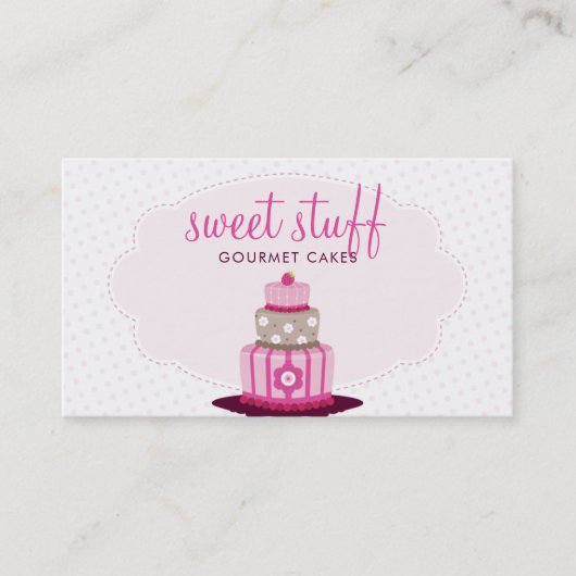 ケーキベイカーかわいいモダンベーカリーのロゴピンクチョコレート 名刺 (正面)