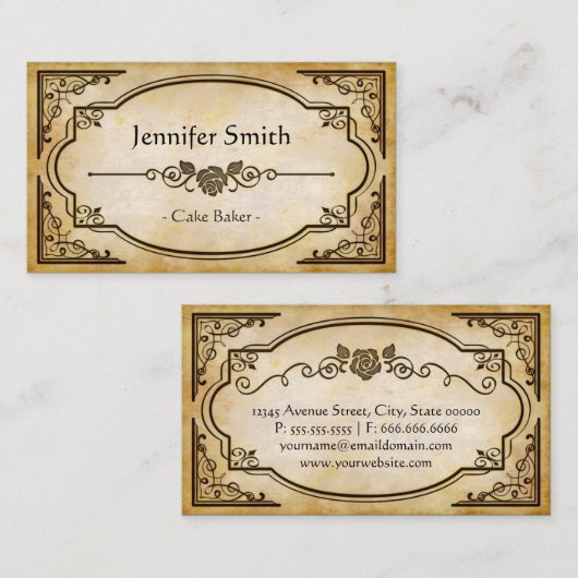 ケーキベイカー – エレガントヴィンテージアンティーク 名刺 (正面/裏面)