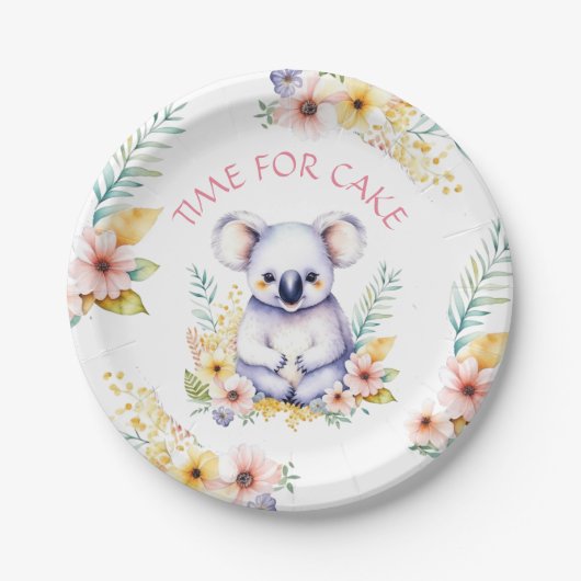 ケーキベビーシャワーの時間をテーマにしたコアラ ペーパープレート (正面)