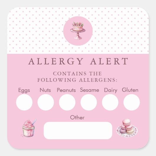 ケーキベーカリーアレルギー警告の成分食品の安全性 スクエアシール (正面)
