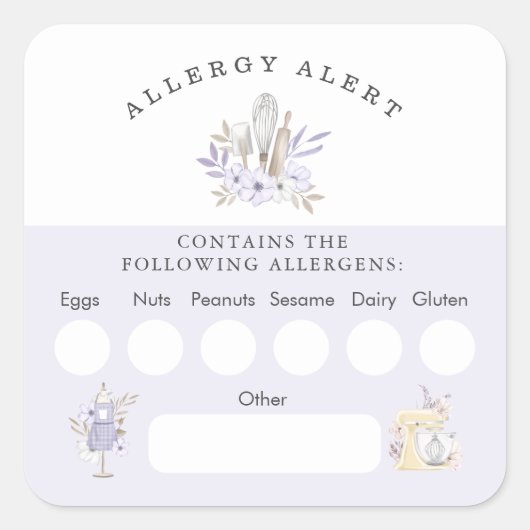 ケーキベーカリーアレルギー警告の成分食品の安全性 スクエアシール (正面)