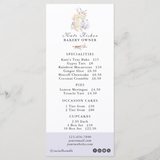 ケーキベーカリーシェフマーブルカフェフラットメニュー価格表 メニュー (裏面)