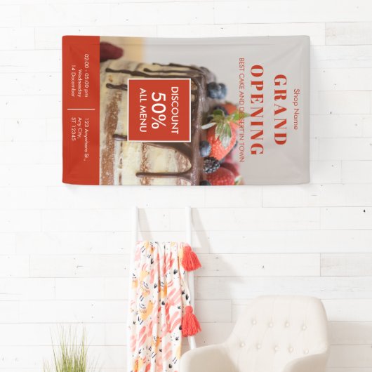 ケーキベーカリースモールビジネスグランドオープン 横断幕 (インサイチュ)