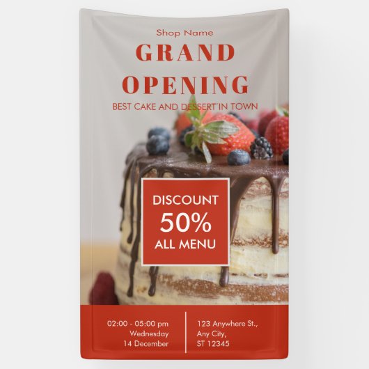 ケーキベーカリースモールビジネスグランドオープン 横断幕 (縦)