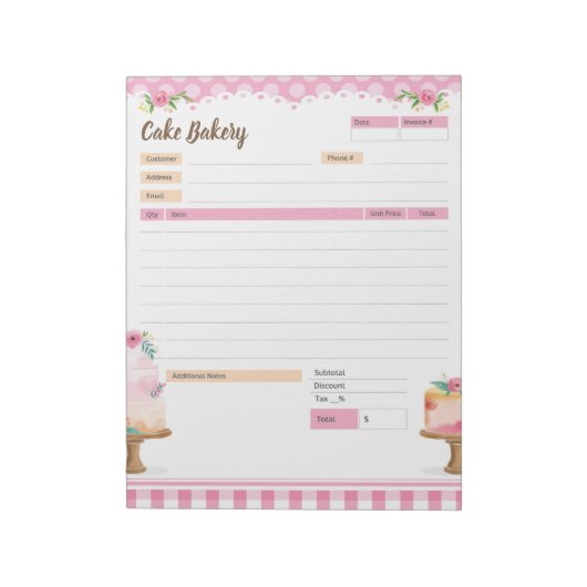 ケーキベーカリーテーマ注文型枠と請求書メモ帳 ノートパッド (回転)
