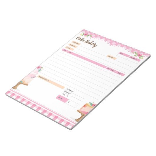 ケーキベーカリーテーマ注文型枠と請求書メモ帳 ノートパッド (アングル)