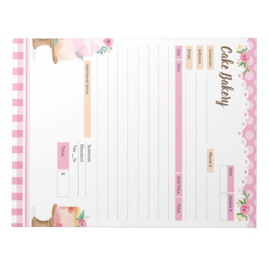 ケーキベーカリーテーマ注文型枠と請求書メモ帳 ノートパッド (正面)