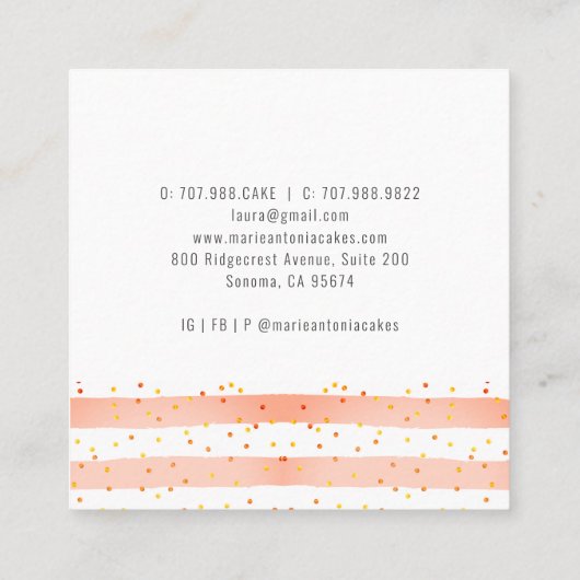 ケーキベーカリーパティシシェフお洒落ウォーターカラーベイカー スクエア名刺 (裏面)