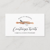 ケーキベーカリーパティシシェフウォーターカラーウィスクピンク 名刺 (正面)