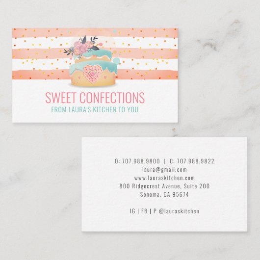 ケーキベーカリーパティシシェフウォーターカラービジネスカード 名刺 (正面/裏面)