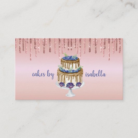 ケーキベーカリーパティシシェフグリッタードリップバラ金ゴールド 名刺 (正面)