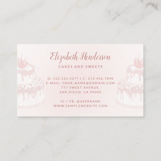 ケーキベーカリーパティシシェフグリッタードリップバラ金ゴールド 名刺 (裏面)