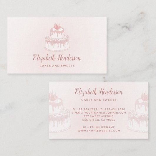 ケーキベーカリーパティシシェフグリッタードリップバラ金ゴールド 名刺 (正面/裏面)