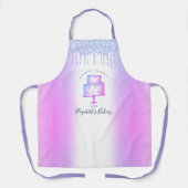 ケーキベーカリーパティシシェフパープルグリッタードリップスクリプト エプロン (正面)