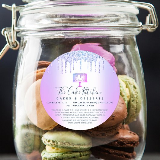 ケーキベーカリーパティシシェフパープルグリッタードリップスリーガル ラウンドシール