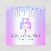 ケーキベーカリーパープルグリッタードリップペストリーシェフラグジュアリー スクエア名刺 (正面)