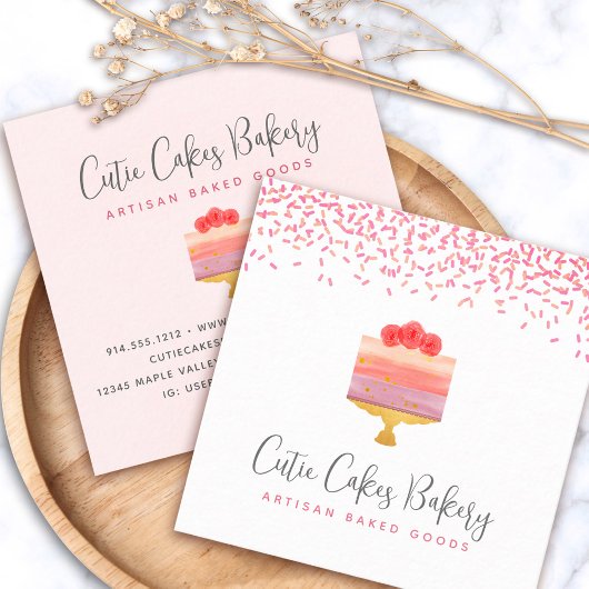 ケーキベーカリーピンクグラデーションプレッシャーデザート スクエア名刺