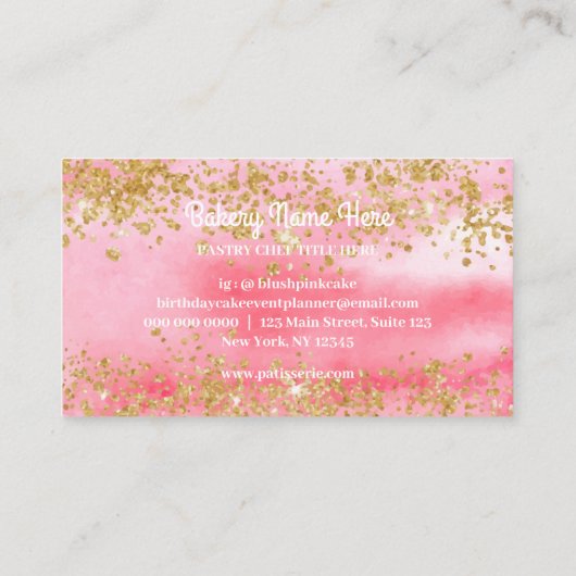 ケーキベーカリーペストリーグリッターピンクエレガント 名刺 (裏面)