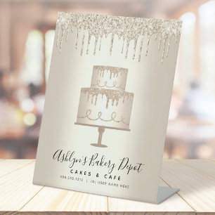 ケーキベーカリーペストリーシェフ金ゴールドグリッタードリップスクリプト 台座サイン