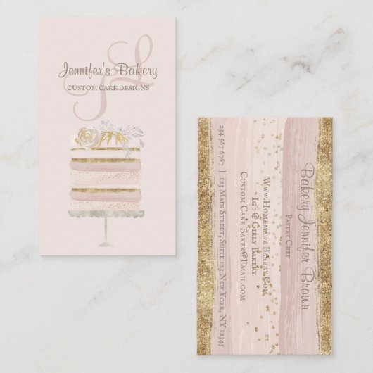 ケーキベーカリーペストリーパティスリーグリッターピンク 名刺 (正面/裏面)