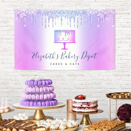 ケーキベーカリーペストリーパープルグリッタードリップスクリプト 横断幕
