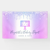 ケーキベーカリーペストリーパープルグリッタードリップスクリプト 横断幕 (横)