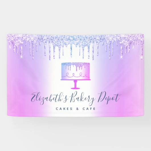 ケーキベーカリーペストリーパープルグリッタードリップスクリプト 横断幕 (横)