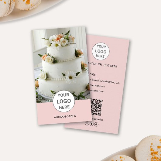 ケーキベーカリーロゴフォトピンク名刺 名刺