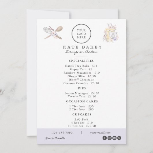 ケーキベーカリー自分のロゴカフェメニュー価格表 シーズンカード (正面)