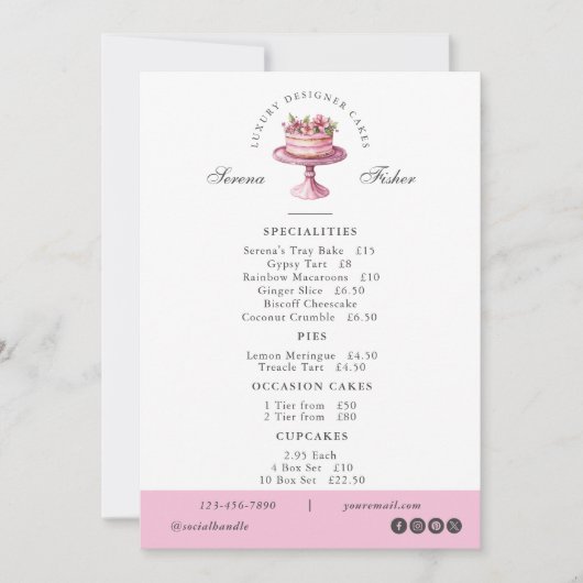 ケーキベーカリー自分のロゴカフェメニュー価格表 シーズンカード (正面)