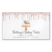 ケーキベーカリー赤面ピンクグリッタードリップスぺストリーシェフ マグネット名刺 (正面)