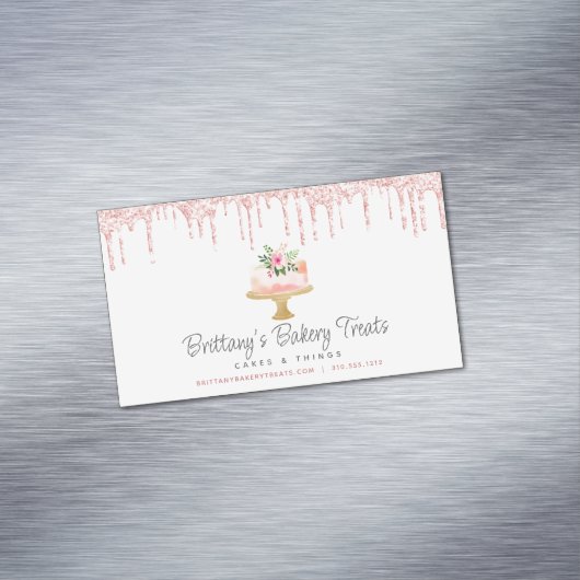 ケーキベーカリー赤面ピンクグリッタードリップスぺストリーシェフ マグネット名刺 (インサイチュ)