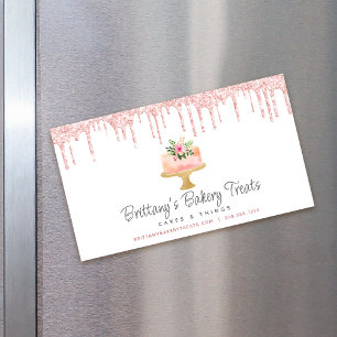 ケーキベーカリー赤面ピンクグリッタードリップスぺストリーシェフ マグネット名刺