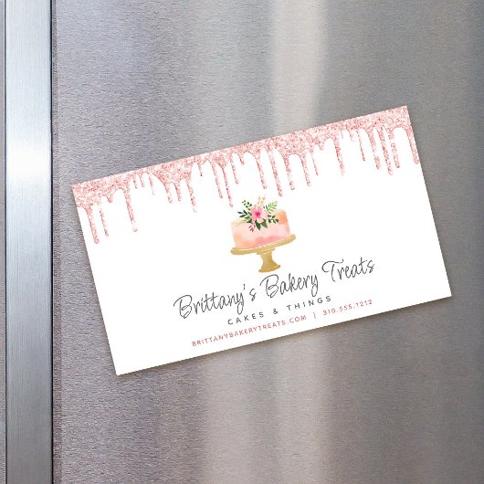 ケーキベーカリー赤面ピンクグリッタードリップスぺストリーシェフ マグネット名刺