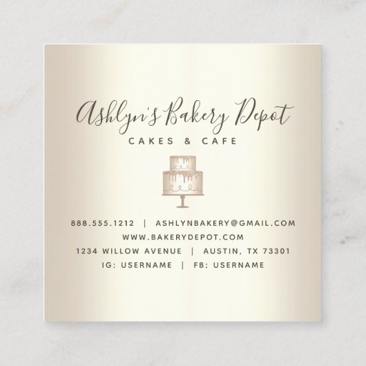 ケーキベーカリー金ゴールドグリッタードリップスペストリーシェフラグジュアリー スクエア名刺 (裏面)