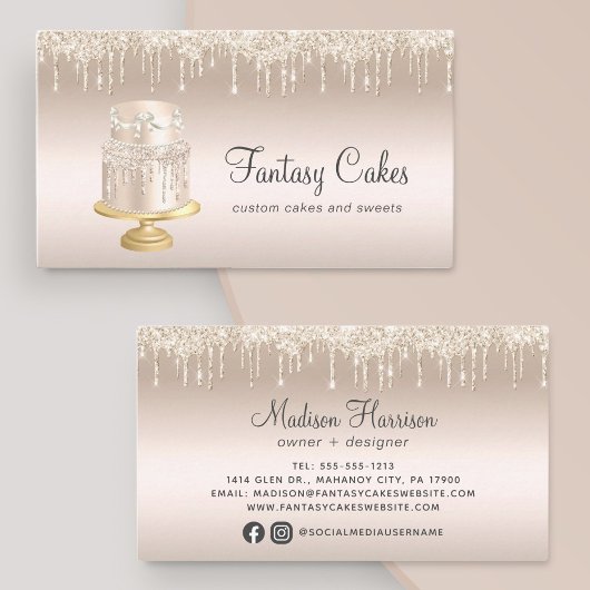 ケーキベーカリー金ゴールドグリッタードリップ 名刺