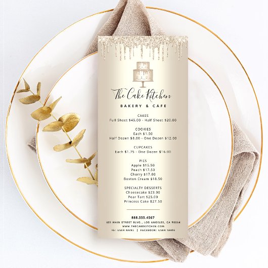 ケーキベーカリー金ゴールドグリッターパティシエデザートメニュー ラックカード
