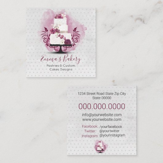 ケーキベーカリー，パティセリ，ケーキ&スイーツ スクエア名刺 (正面/裏面)