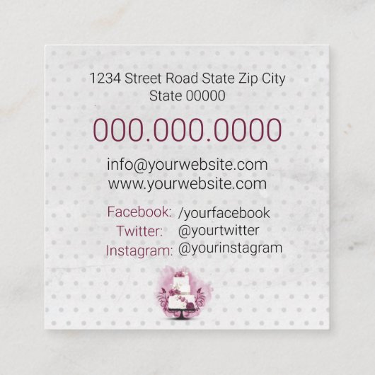 ケーキベーカリー，パティセリ，ケーキ&スイーツ スクエア名刺 (裏面)