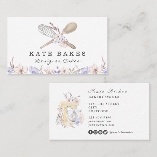 ケーキベーキングシェフフローラ水彩名刺 名刺 (正面/裏面)