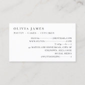 ケーキベーキングパティシシェフ用の小麦粉ベーカリー 名刺 (裏面)