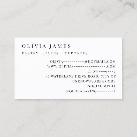 ケーキベーキングパティシシェフ用の小麦粉ベーカリー 名刺 (裏面)