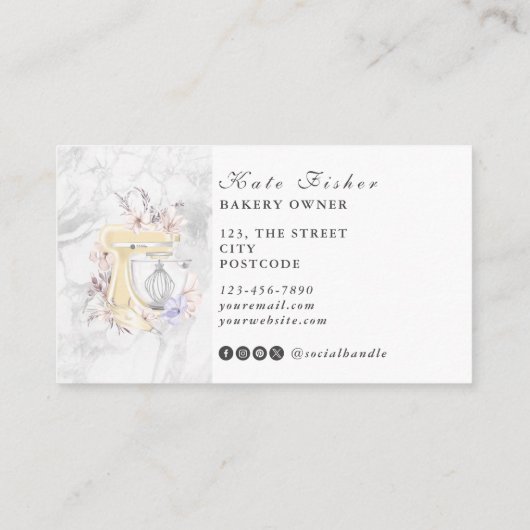 ケーキベーキング大理石フローラ水彩名刺 名刺 (裏面)